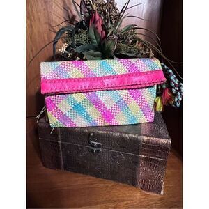 Cleobella Fold-over Straw Clutch Envelope Bag multicolor